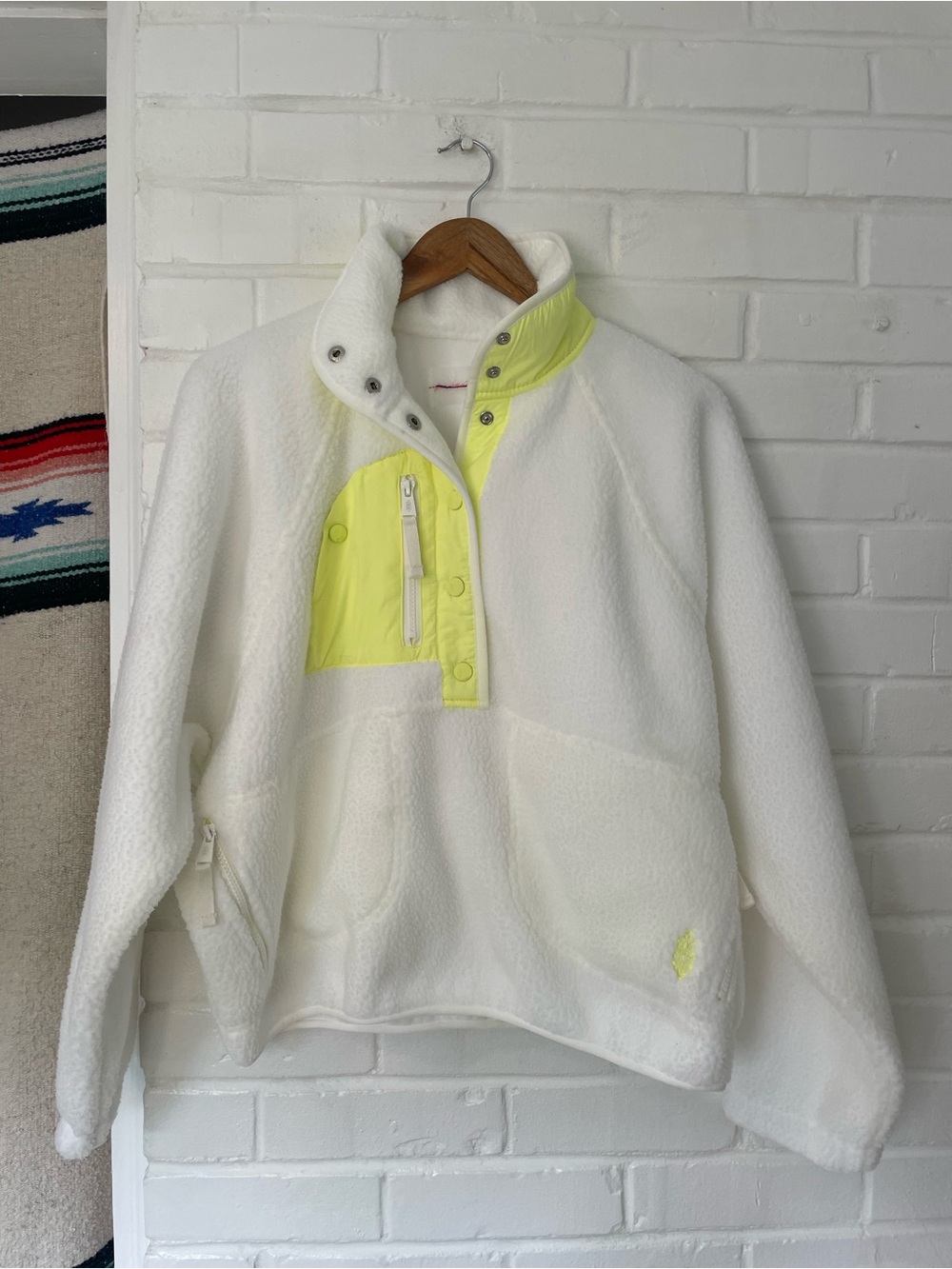 FP Movement by Free People White Teddy Jacket with Neon Yellow Trim NWOT Small